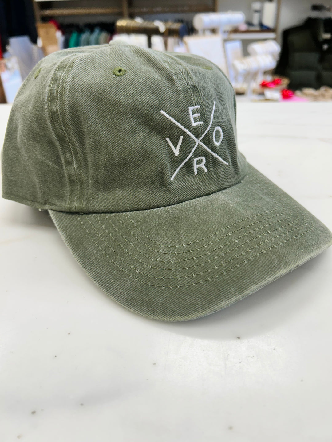Vero Hat - Vintage Olive Green & White