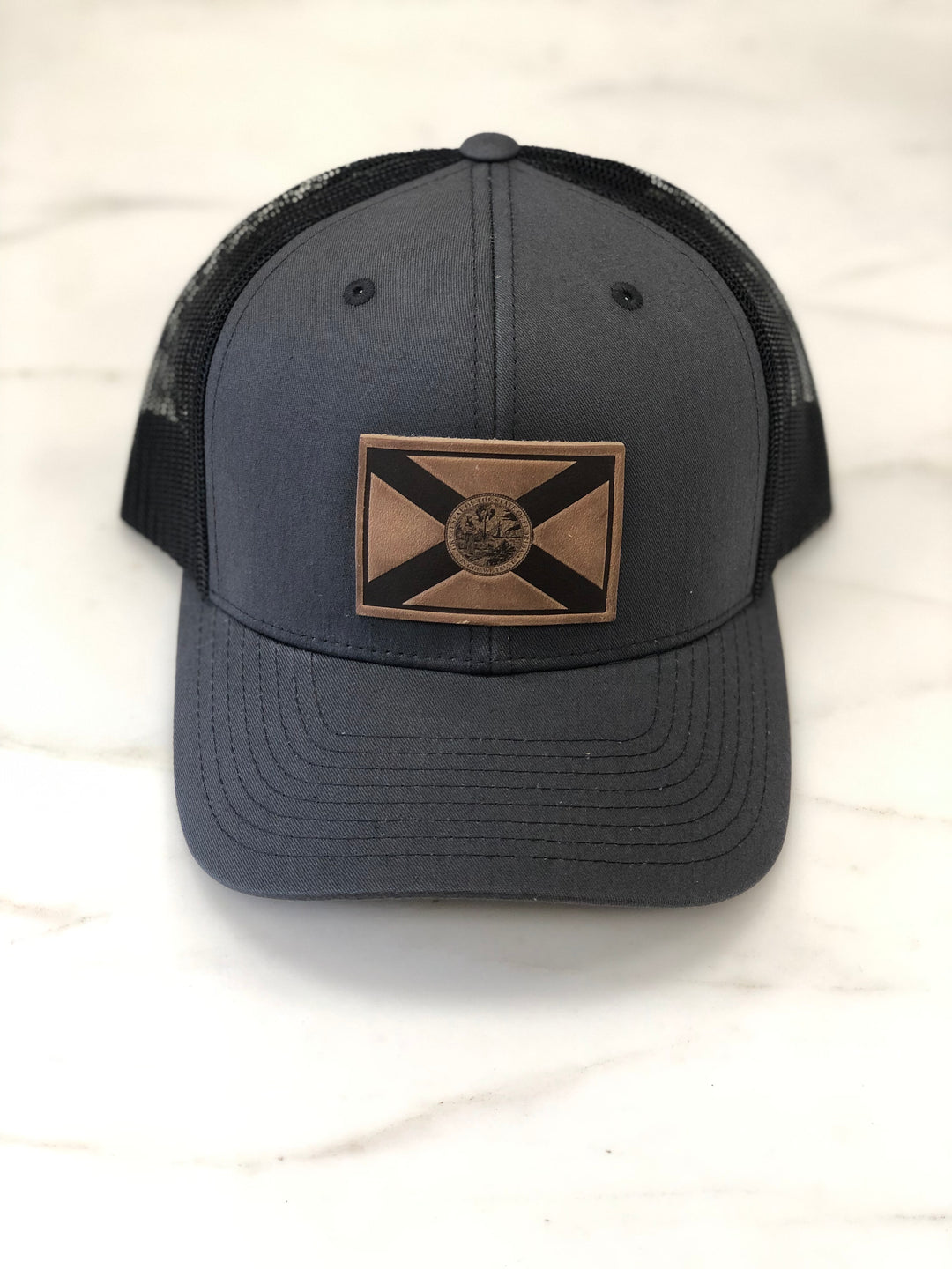 Florida Flag Leather Patch Hat - Charcoal & Black