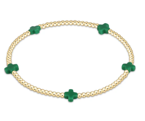 enewton Signature Cross Small Gold Pattern Bead Bracelet - Emerald