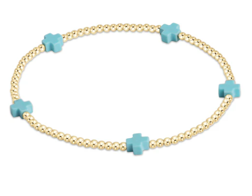 enewton Signature Cross Small Gold Pattern Bead Bracelet - Turquoise