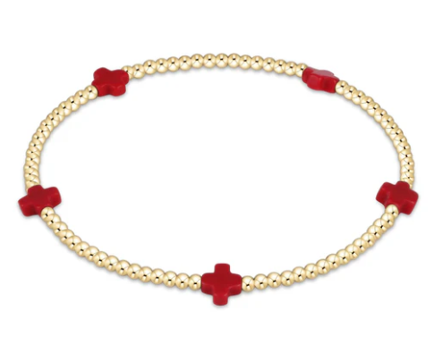 enewton Signature Cross Small Gold Pattern Bead Bracelet - Red
