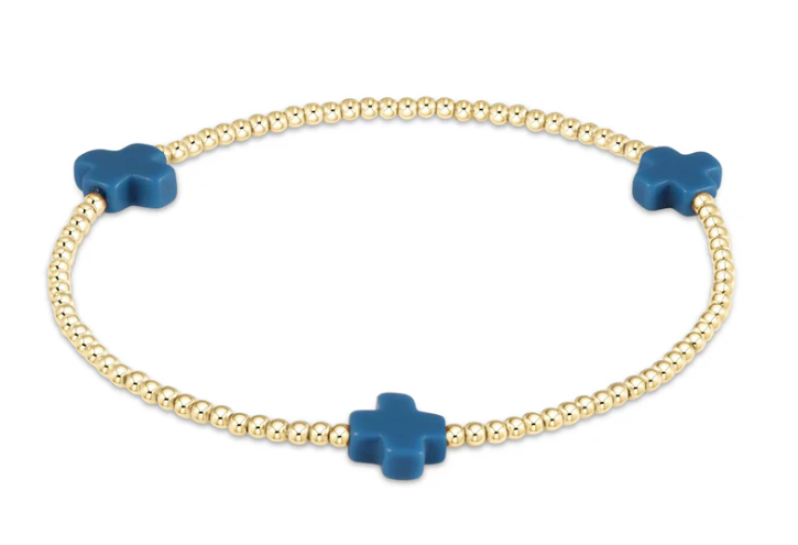 Signature Cross Gold Pattern 2mm Bead Bracelet - Cobalt