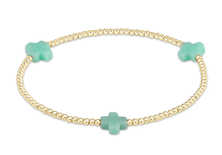Signature Cross Gold Pattern 2mm Bead Bracelet - Mint