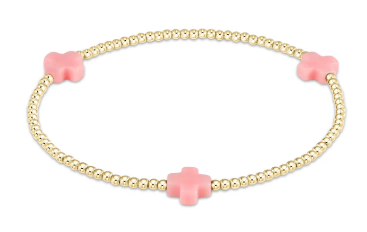 Signature Cross Gold Pattern 2mm Bead Bracelet - Pink