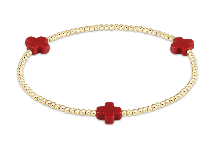 Signature Cross Gold Pattern 2mm Bead Bracelet - Red