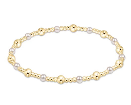 Classic Gold Sincerity Pattern 4mm Bead Bracelet - Pearl
