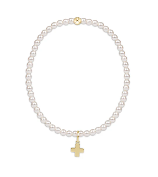 Classic Pearl 3mm Bead Bracelet - Signature Cross Gold Charm