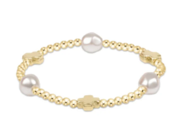 Signature Cross Admire Pearl Pattern 3mm Bead Bracelet - Gold