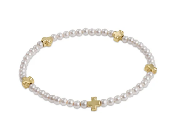 Signature Cross Small Pearl Pattern 3mm Bead Bracelet - Gold