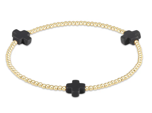 Signature Cross Gold Pattern 2mm Bead Bracelet - Onyx