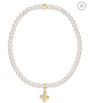 Egirl Classic Pearl 3mm Bead Bracelet - Signature Cross Gold Charm