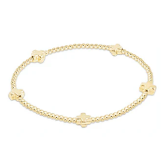 Egirl Signature Cross Small Gold Pattern 2mm Bead Bracelet - Gold