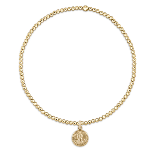 classic gold 2mm bead bracelet - protection small gold disc