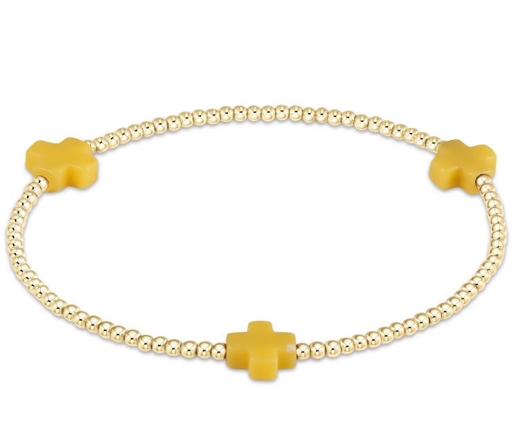Signature Cross Gold Pattern 2mm Bead Bracelet - Canary
