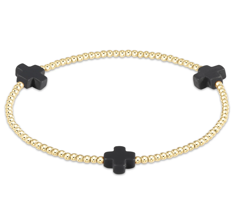 Signature Cross Gold Pattern 2mm Bead Bracelet - Charcoal