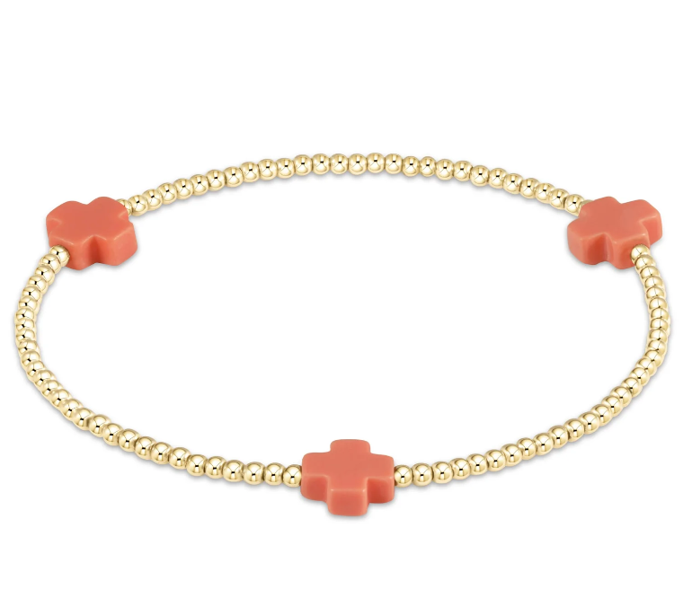 Signature Cross Gold Pattern 2mm Bead Bracelet - Coral