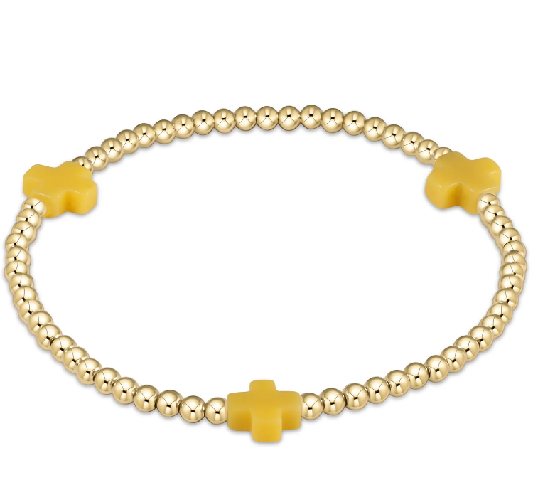 Signature Cross Gold Pattern 3mm Bead Bracelet - Canary