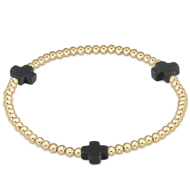 Signature Cross Gold Pattern 3mm Bead Bracelet - Charcoal