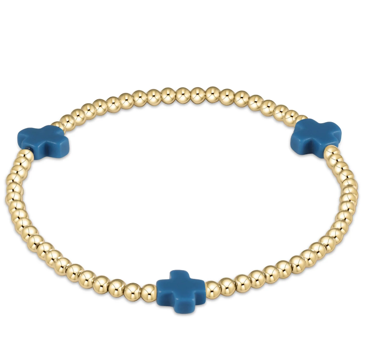 Signature Cross Gold Pattern 3mm Bead Bracelet - Cobalt