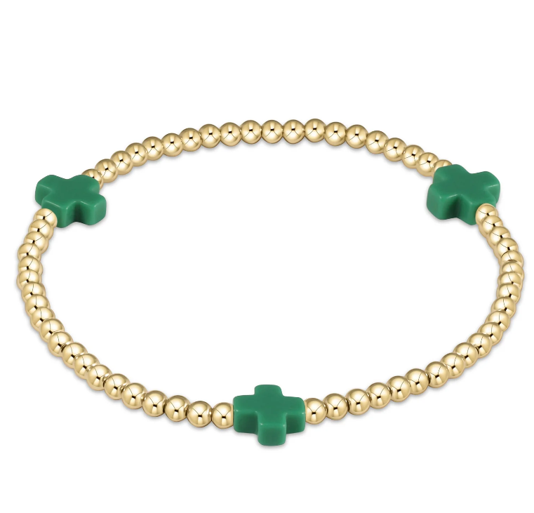 Signature Cross Gold Pattern 3mm Bead Bracelet - Emerald
