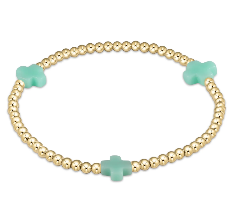 Signature Cross Gold Pattern 3mm Bead Bracelet - Mint