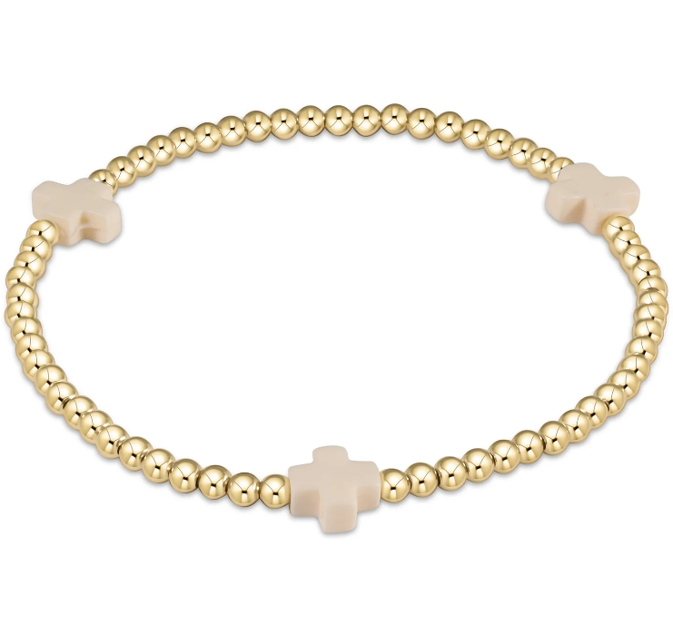 Signature Cross Gold Pattern 3mm Bead Bracelet - Off White