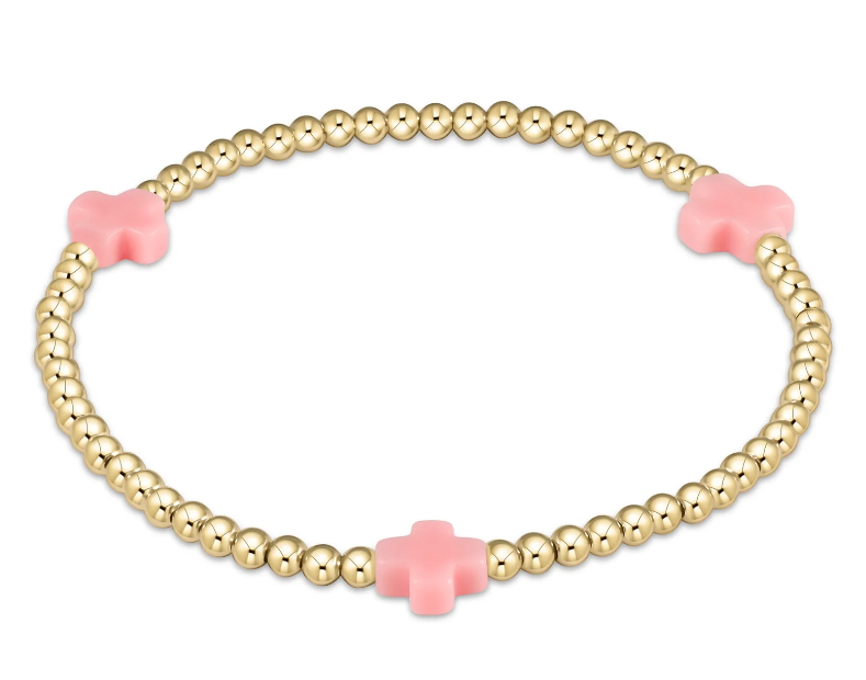 Signature Cross Gold Pattern 3mm Bead Bracelet - Pink