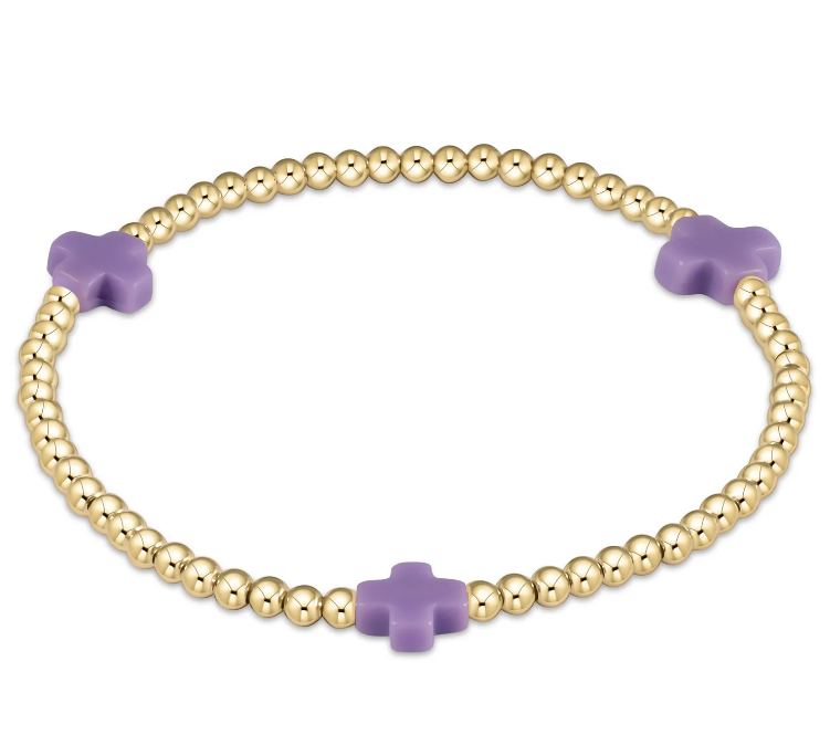 Signature Cross Gold Pattern 3mm Bead Bracelet - Purple