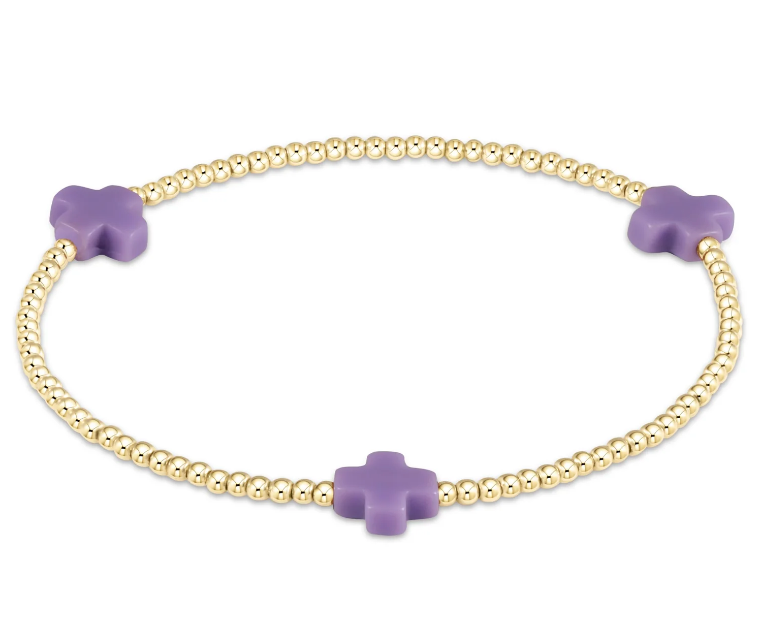 Signature Cross Gold Pattern 2mm Bead Bracelet - Purple