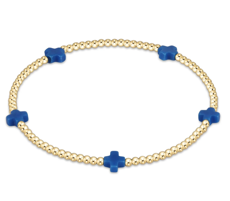 Signature Cross Small Gold Pattern 2mm Bead Bracelet - Cobalt