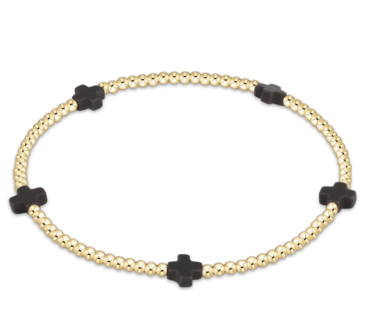 Signature Cross Small Gold Pattern 2mm Bead Bracelet - Charcoal