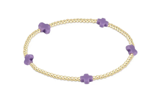 Signature Cross Small Gold Pattern 2mm Bead Bracelet - Purple