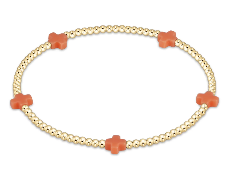 Signature Cross Small Gold Pattern 2mm Bead Bracelet - Coral