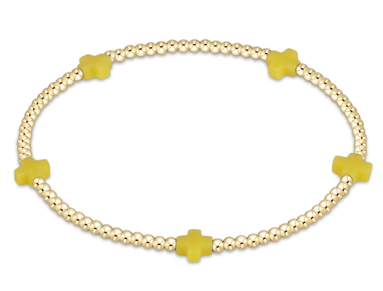 Signature Cross Small Gold Pattern 2mm Bead Bracelet - Canary