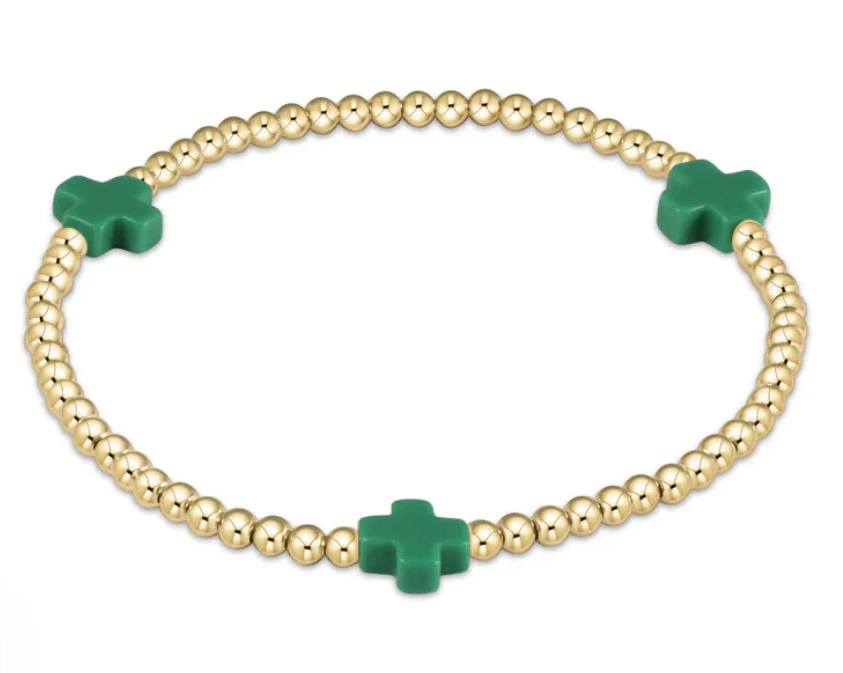 Egirl Signature Cross Gold Pattern 3mm Bead Bracelet - Emerald