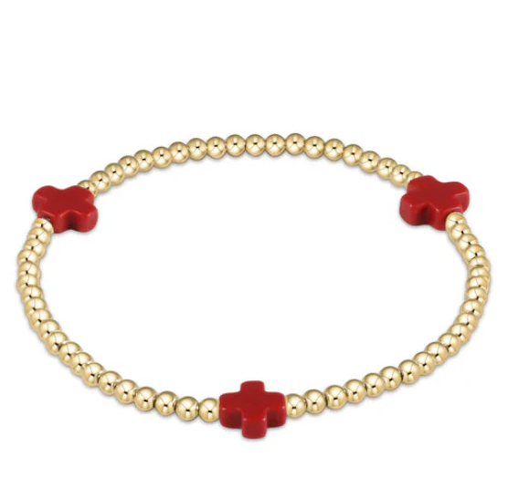 Egirl Signature Cross Gold Pattern 3mm Bead Bracelet - Red