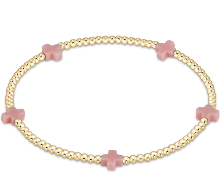 Egirl Signature Cross Small Gold Pattern 2mm Bead Bracelet - Pink