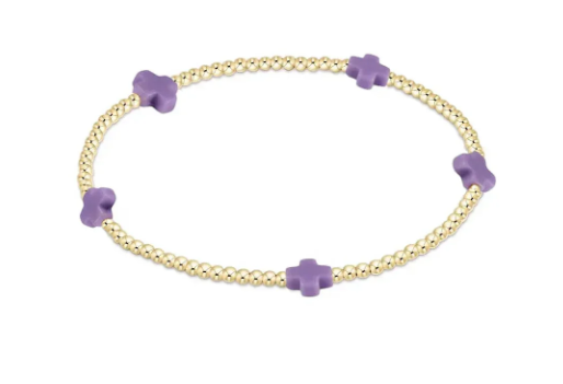 Egirl Signature Cross Small Gold Pattern 2mm Bead Bracelet - Purple