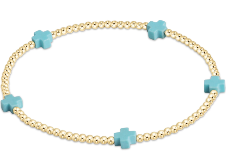 Egirl Signature Cross Small Gold Pattern 2mm Bead Bracelet - Turquoise