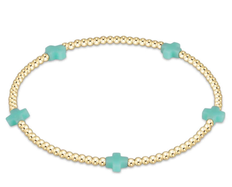Egirl Signature Cross Small Gold Pattern 2mm Bead Bracelet - Mint