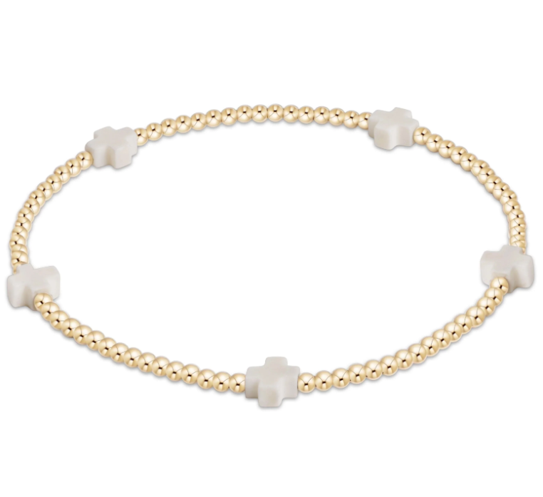 Egirl Signature Cross Small Gold Pattern 2mm Bead Bracelet - Off White
