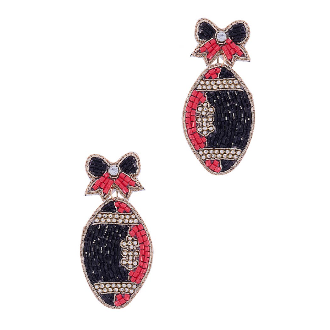 Seed Beaded Football Earrings: Redjet