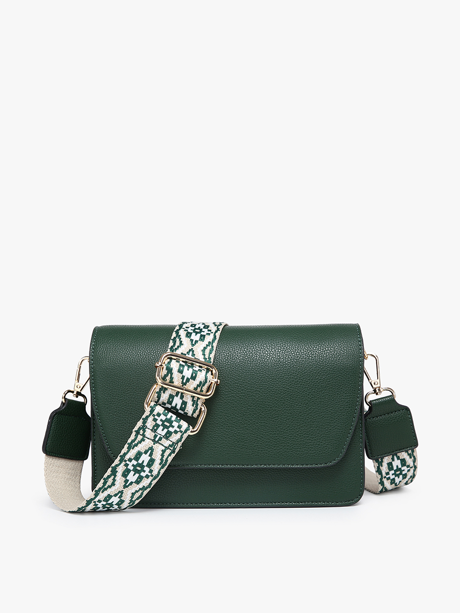 The Noah Flapover Crossbody with Guitar Strap: Hunter Green