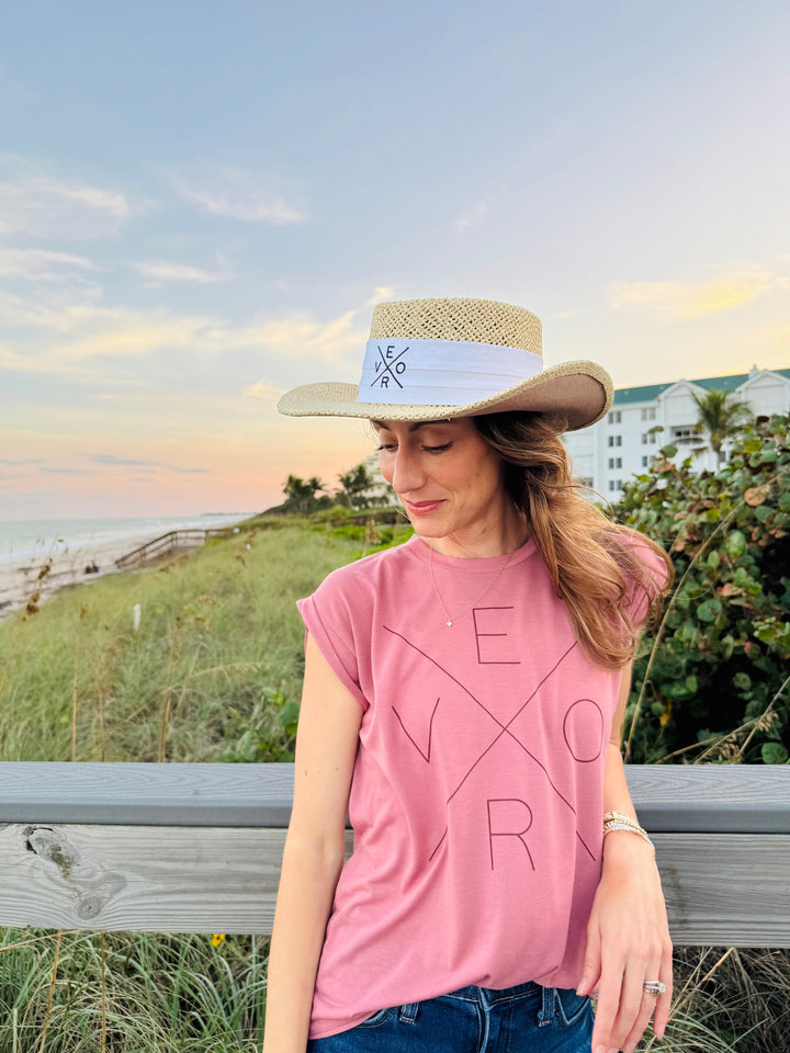 Vero Straw Golf Hat - White Band with Navy