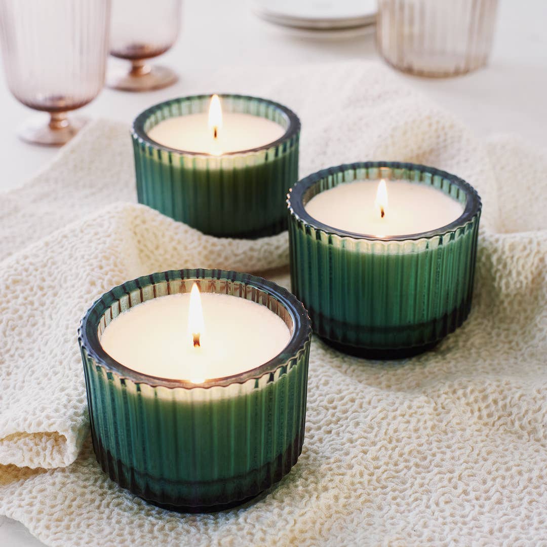 Roland Pine 6 oz Single Wick Soy Ribbed Glass Candle