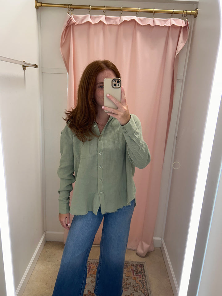 Vero Gauze Button Down - Sage & White