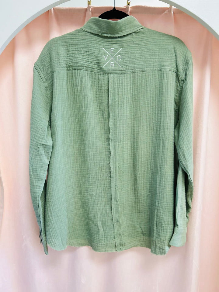 Vero Gauze Button Down - Sage & White