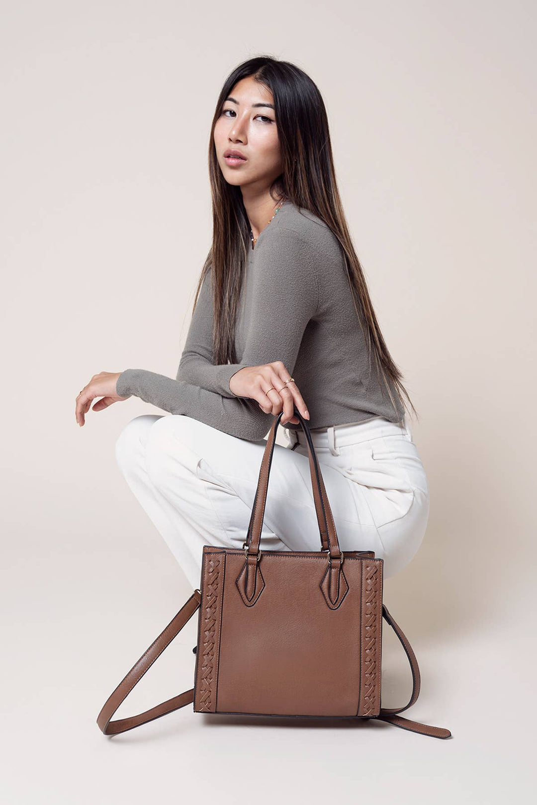 Betsy a Structured Braided Crossbody/Satchel: Brown