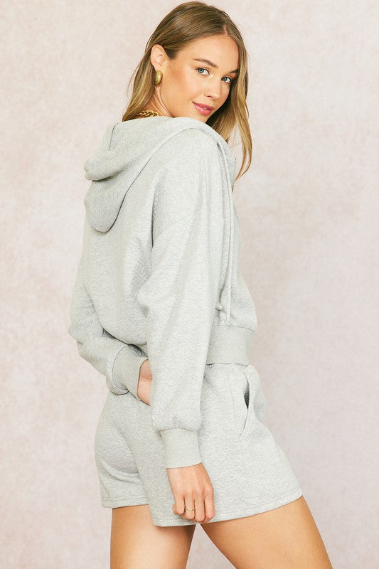 Just Chilin Quilted Terry Set, Top Hoodie - Grey