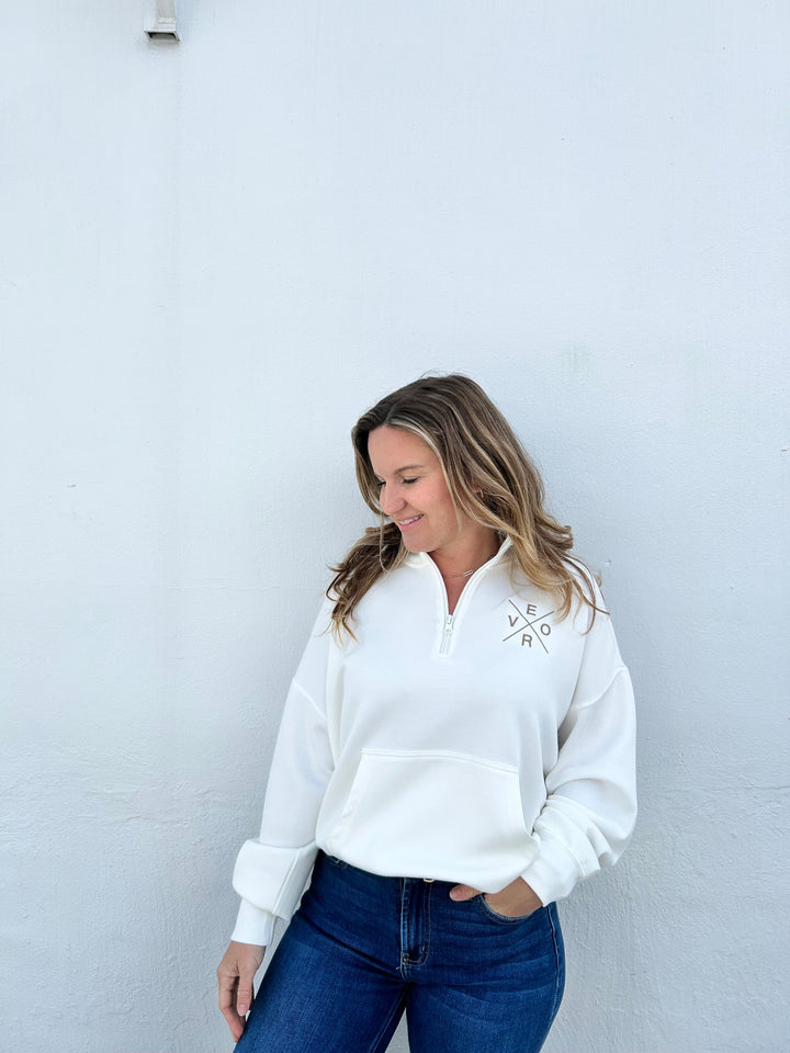 Vero Quarter-Zip - Bright Ivory and Taupe